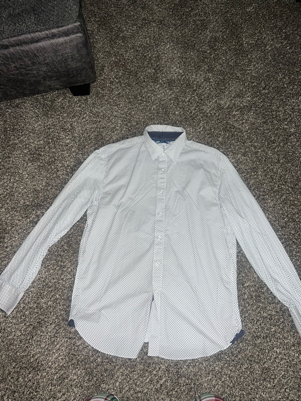 Men's White Micro-Print Button-Down Shirt